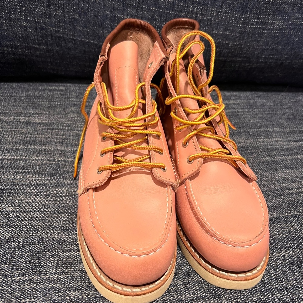 Pink Leather Boots with Yellow Laces